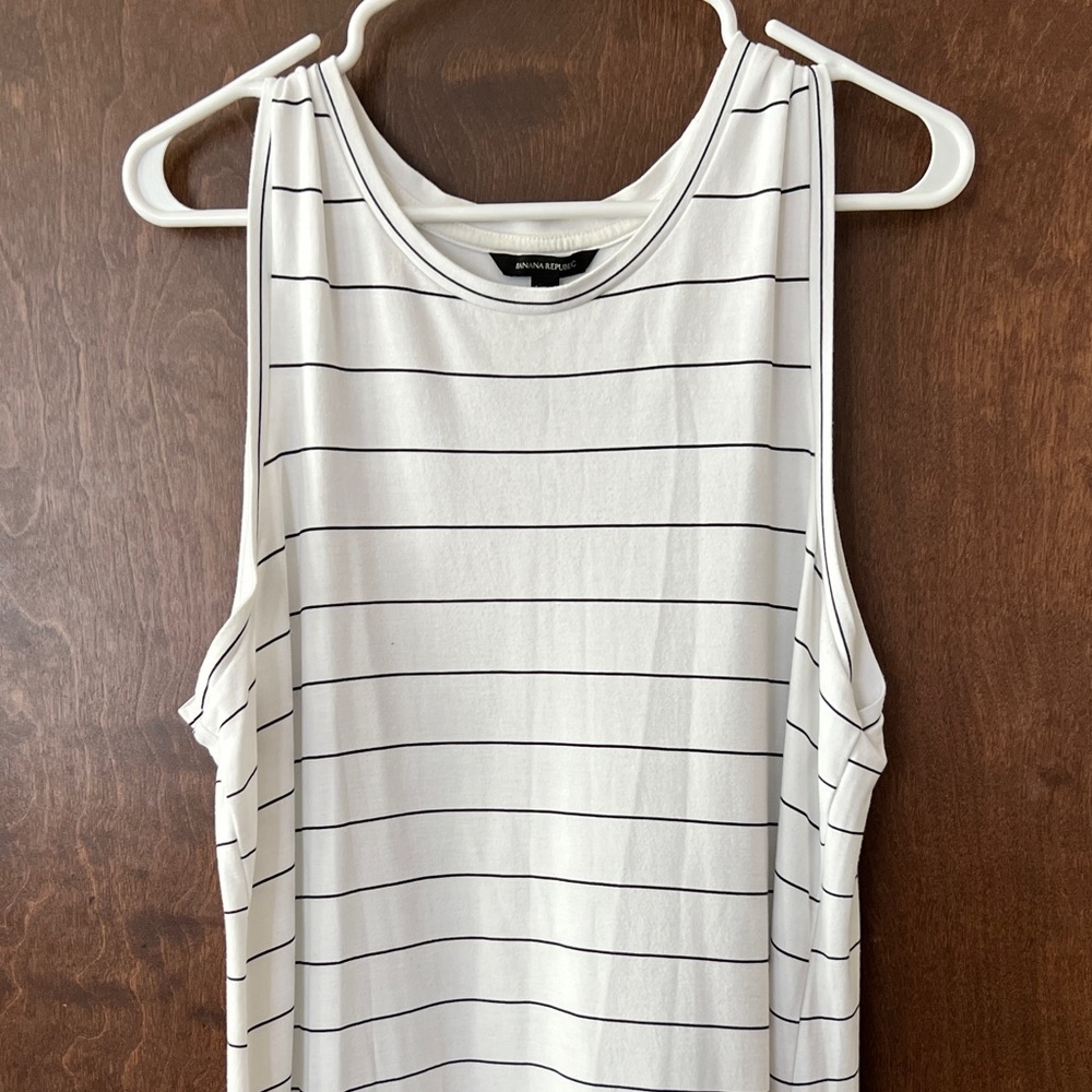 Banana Republic Black and White Striped Ruffle Hem Sleeveless Dress